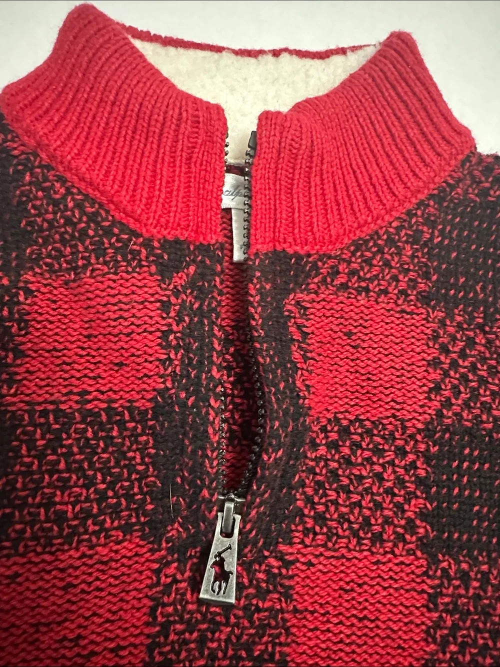 Ralph Lauren Pullover Sweater Baby 18 months Red Buffalo Plaid Wool Blend Xmas